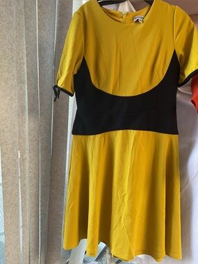 Shelby Palmer Yellow and Black Fit-and-Flare Dress - Women's